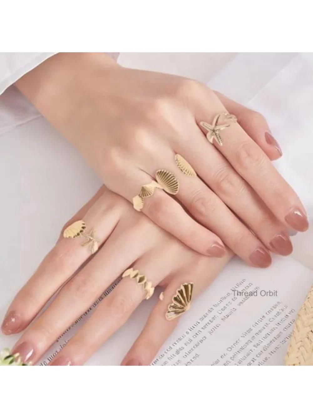 6pcs Gold Seashell Rings Stacking Starfish Wave Beach Jewelry Set